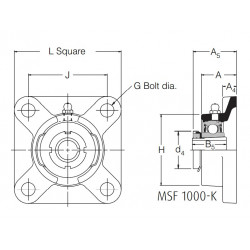 MSF1040-1-3/8K RHP 4 Bolt Square Cast Iron Flange Bearing Unit with Adapter Sleeve and a 1-3/8 inch Shaft Dia.