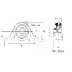 MP1030-15/16K RHP Cast Iron 2 Bolt Pillow Block with a H306/15/16 Tapered Adapter Sleeve, 15/16 inch Shaft Dia.