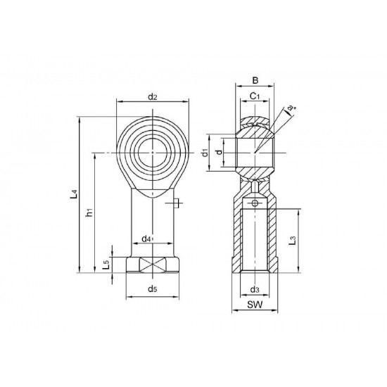 SSPHS8L Left Hand Stainless Steel / PTFE Lined Plain Female Rod End 8mm Bore M8x1.25mm Thread